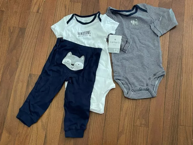 New Carters Infant Baby Boy Navy Handsome Like Daddy Wolf Set Size 12 months