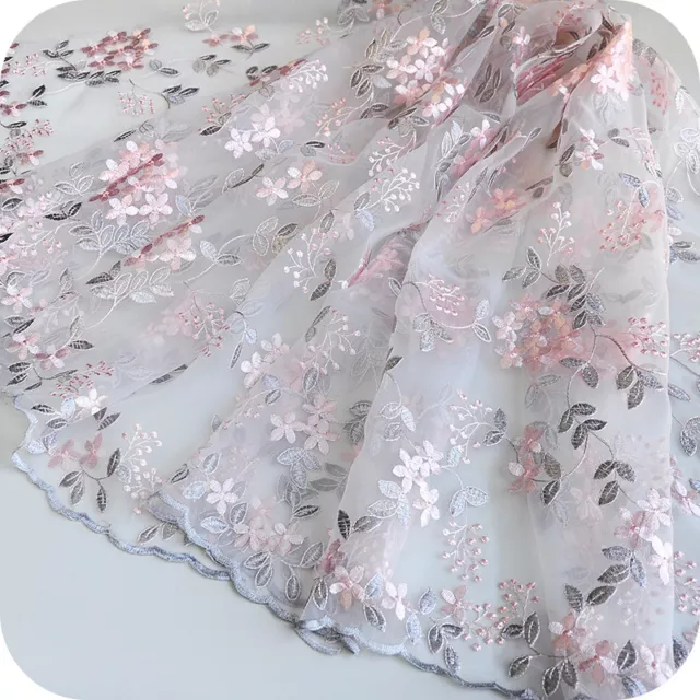Organza Embroidery Floral Lace Fabric Sheer Mesh Tutu Bridal Dress Curtain Craft