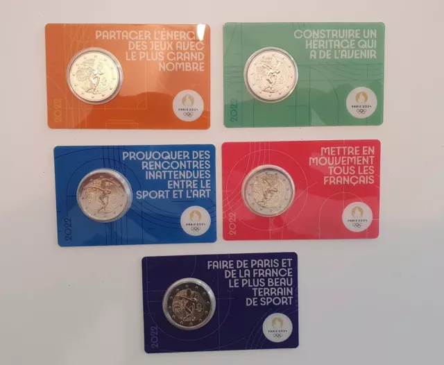 5x 2 Euro Gedenkmünze 2022  "Olympia 2024 Paris" in off. Coincard