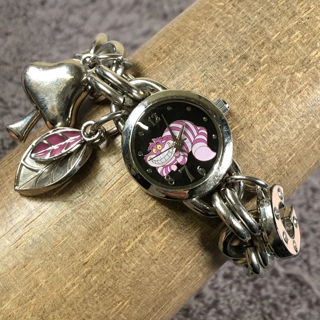 Cheshire Cat Disney Watch White Band Pink Crystals Alice in Wonderland Silicone Disney® Womens Cheshire Cat White Strap Watch, Color: White  main image 4