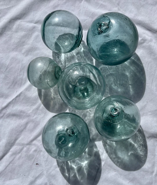 Vintage Lot of 6 Japanese Fishing Net Buoy Floats- Hand Blown Glass Oregon Beach