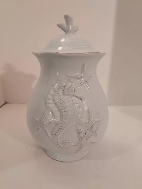 Blue Sky Light Blue Seahorse and Starfish 8.5 " Canister/Cookie Jar