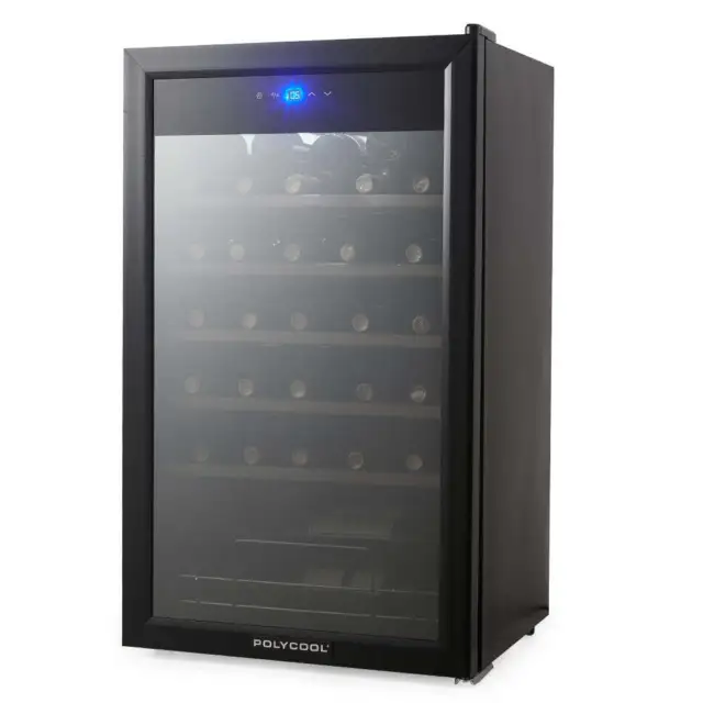 NNEMB 34 Bottle Wine Bar Fridge Glass Door Front Cooler Beer Chiller-Black