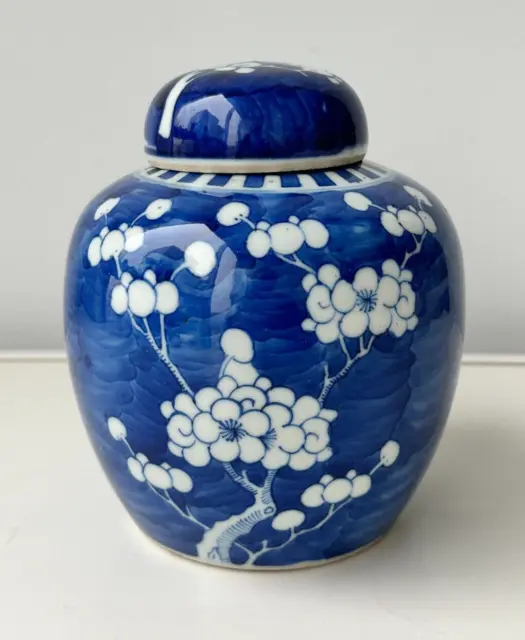 Chinese Porcelain Blue & White Hawthorne Prunus Cracked Ice Vase Ginger Jar