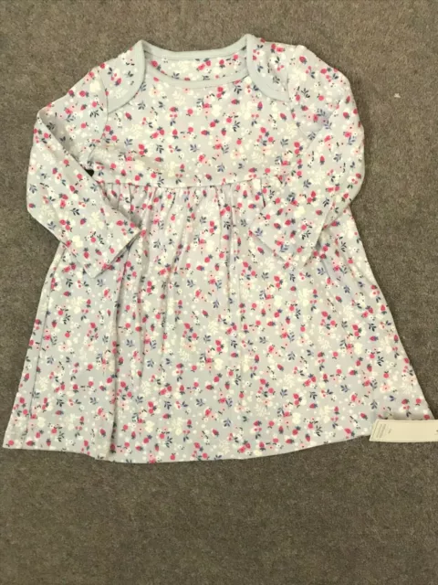 Girls Baby Grey Floral Dress Ex Mothercare Toddler Long Sleeve Age Nb - 12 M