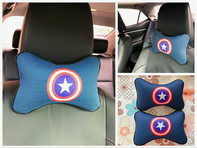 2pcs Car Headrest Neck Pillow Cushion America Captain Pattern Travel Pillow