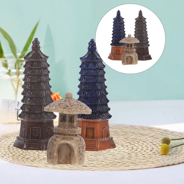 3pcs Mini Pavilion Statue Resin Pavilion Bonsai Micro Landscape Pagoda