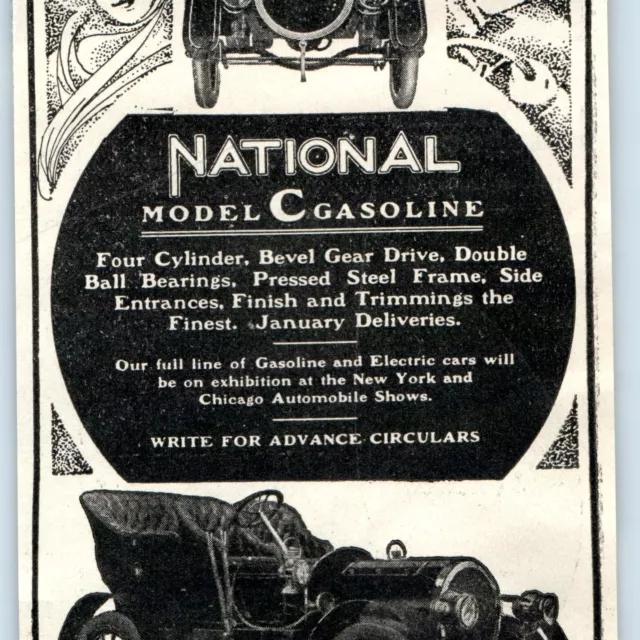 1905 National Automobile Print Ad Model C Motor Vehicle Advertising Original 4A