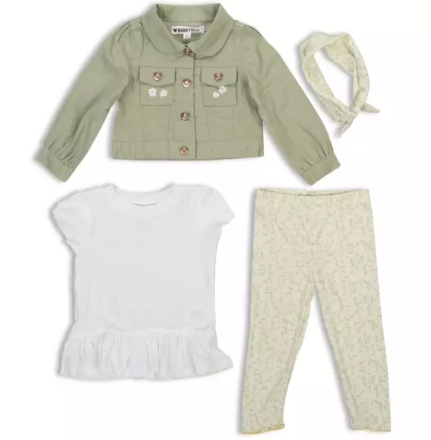 NWT Nannette Toddler Girls 3Pc Jacket Set With Headband, Green/White SIZE 4T