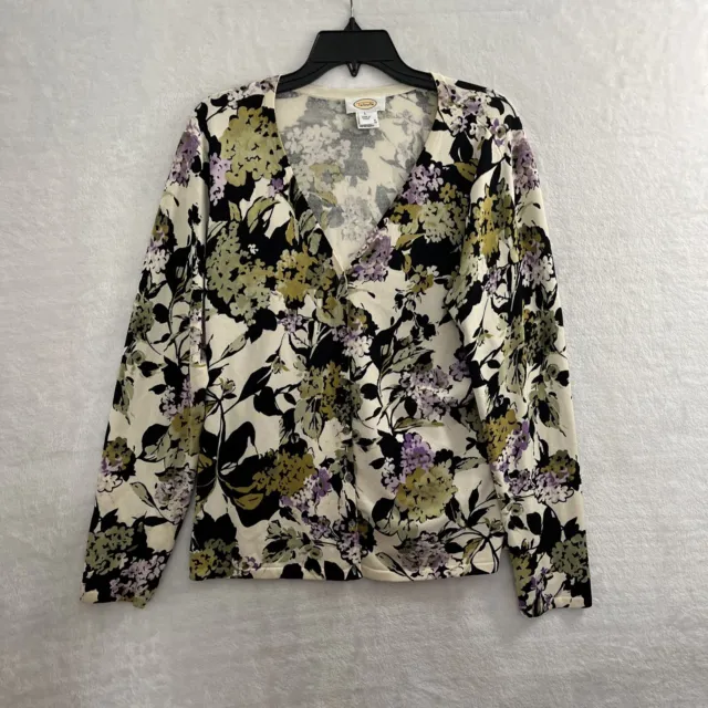 Talbots Silk Blend Cardigan Top Woman Large Floral Multicolor Long Sleeve V Neck