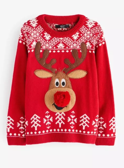 Next Boys Red Reindeer Fairisle Pattern Knitted Christmas Jumper Age 5-6yrs BNWT