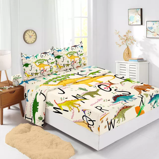 Kid Bed Decor Fitted Sheet Set Dinosaur Collection Size Boys Gift Bedding Sheet 3