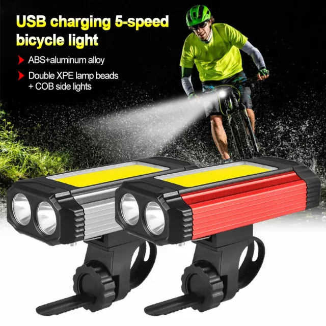 COB Luz de Trabajo LED Linterna Bicicleta Faro Campamento Lámpara Antorcha USB Recargable