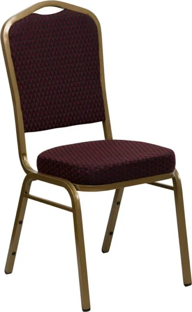 10 PACK Banquet Chair Burgundy Pattern Fabric Restaurant Chair Crown Back Stack