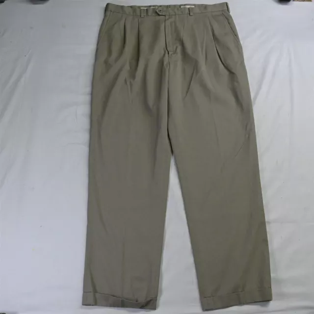 Nordstrom Mens Shop 42 x 34 Khaki Smartcare Stain Resistant Pleated Dress Pants