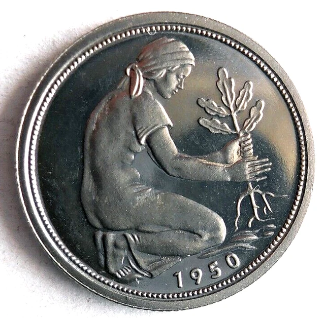 1950 J GERMANY 50 PFENNIG - Excellent PROOF Coin - FREE SHIP - Bin #701
