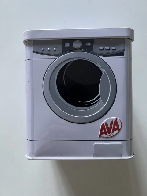 Scatola Latta AVA come lava a forma di lavatrice contenitore pubblicitaria rara