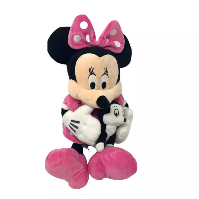 2013 Just Play Disney Minnie Mouse Holding Figaro Cat from Pinochio Plush 14"