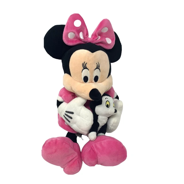 2013 Just Play Disney Minnie Mouse Holding Figaro Cat from Pinochio Plush 14"