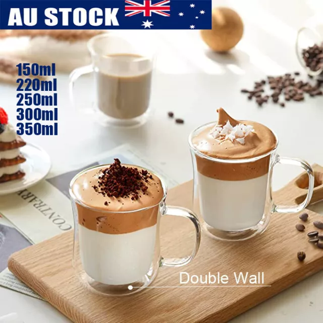 2 x 150/250/350mL Glass Tea Cup Coffee Double Wall Layer Insulated Mug Cocktail