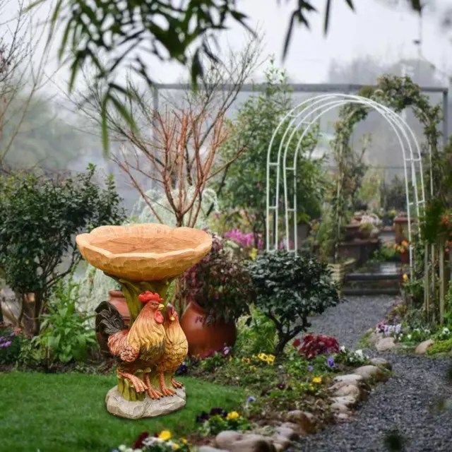 Bol de bain pour oiseaux de jardin, Statue de coq, mangeoire en résine,