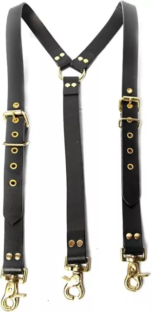 Hulara Full Grain Buff Leather Suspenders For Men Women Cowhide Leather Biker