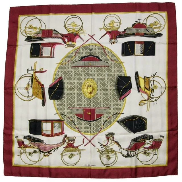 HERMES Carre 90 LES VOITURES A TRANSFORMATION hooded carriage Silk Scarf F/S