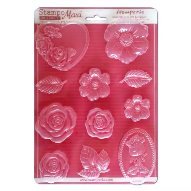 STAMPO maxi A TEMA rose fiori Stamperia FORMINE x gessetti Mould formine A4