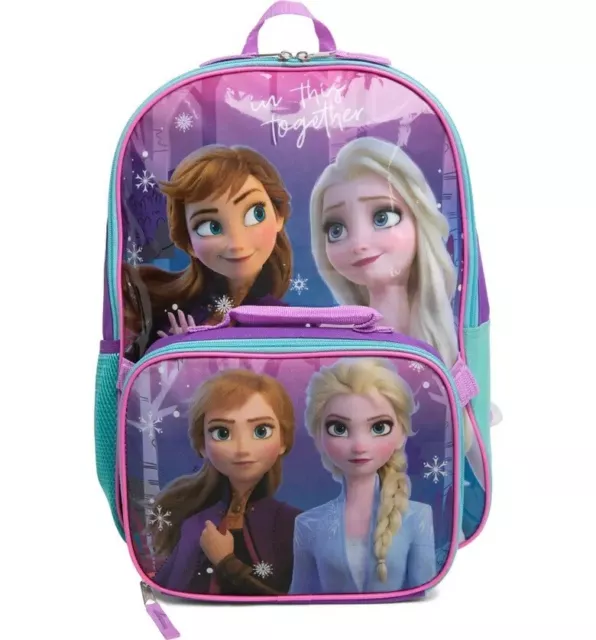 Disney Frozen Elsa Anna Girls School Backpack Lunch Box Book Bag SET Kids 16"