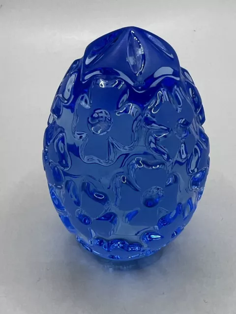 Vintage Blue Daisy  Lead Crystal Egg w/ Flowers Paperweight Germany, 3.5”