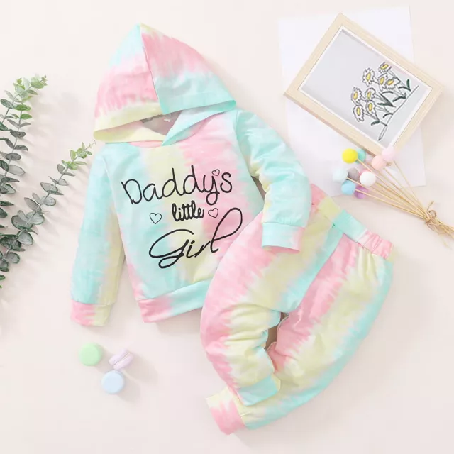 Toddler Kids Baby Girl Clothes Hooded Tops Pants Tie-dye Outfits Set Tracksuit