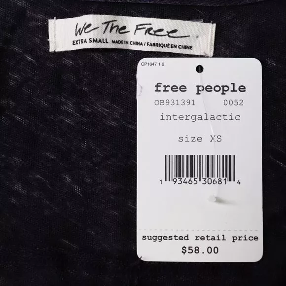 NWT Free People The Posh Tee V-Neck Cotton Linen Intergalactic Black X Small XS 3