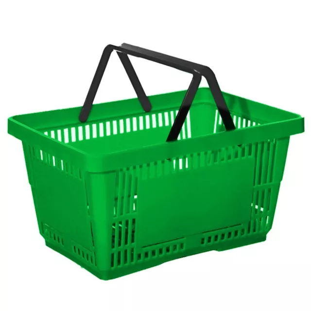 Green Hand Carry Plastic Shopping Basket Retail Supermarket 2 Handle - 27L