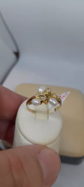 Wünderschöne  Goldring Perlen Mit Diamanten 2,6 Gr Gold 585Grosse 17/57