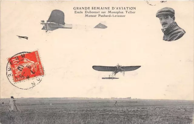 Cpa Grande Semaine D'aviation Emile Dubonnet Sur Monoplan Tellier