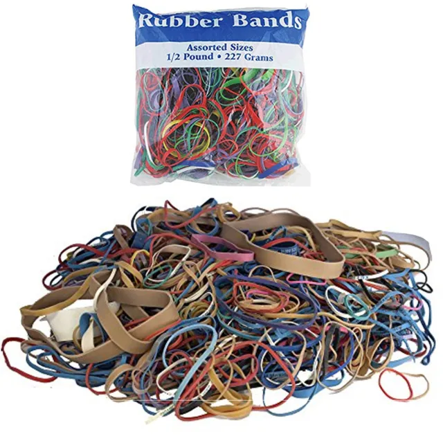 Assorted Size Color Rubber Bands Multicolor Crafts Office School Home 227gms