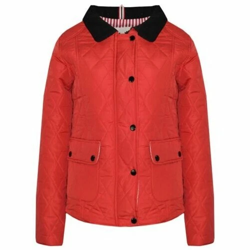 Bambini Giacche Ragazze Rosso Trapuntato Imbottito Colletto Bottoni Zip Spessa