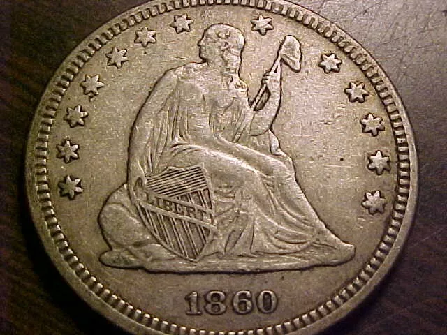 1860 Seated Liberty Quarter NICE XF  ORIGINAL GREAT COIN
