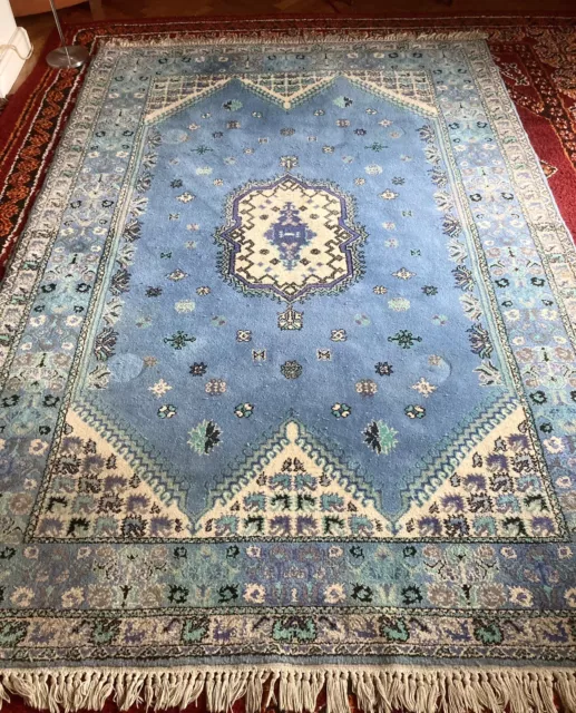 Ancien Grand Tapis Pakistan Laine fait main - 255 X 166 cms - Bleu