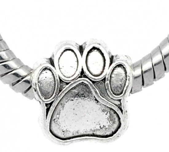 Pfote Perlen Metall altsilber 11x11mm Großloch 4,8mm, 4 Stück