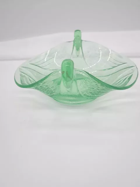 Vintage Uranium Dish Double Swan Heads Green Glass Bowl GLOWS