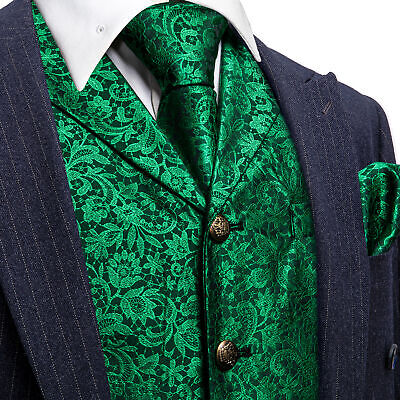 Set cravatta gilet senza maniche da uomo verde floreale da uomo seta colletto gilet formale