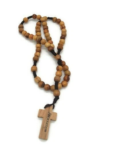 Brown Olive Wood Rosary Holy Land Handmade Gift Necklace Christian Mary Blessed
