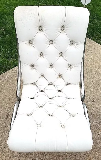 Vintage Daystrom Mid Century Modern Chrome Puffy White Tufted Vinyl Sling Chair 3