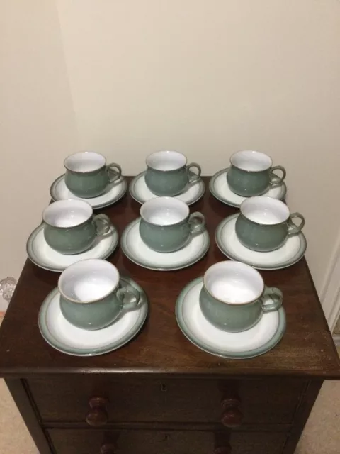 Denby Regency Green Tea/Coffee Cups and Saucers X 8 - Pristine Condition