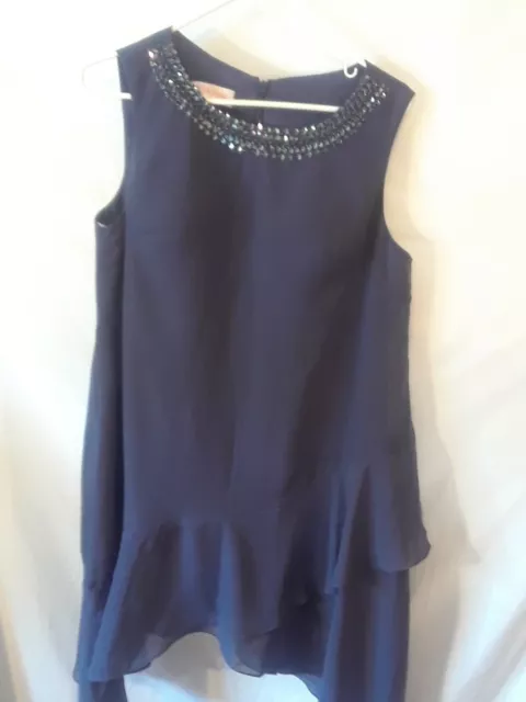 NWT JJs House Dress Mother of the Bride Beaded Sleeveless Asymmetric Hem Blue