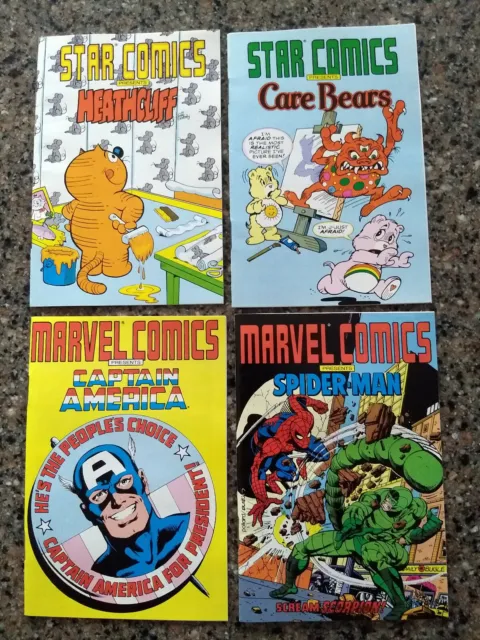 Lot of 4 Marvel Mini Comics: Spider-Man, Captain America, Heathcliff, Care Bear
