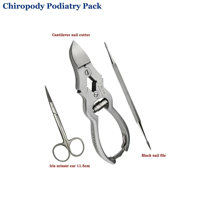 Chiropody Podiatry Kit Cantilever Nail Nipper Iris Scissor 11.5cm Black file