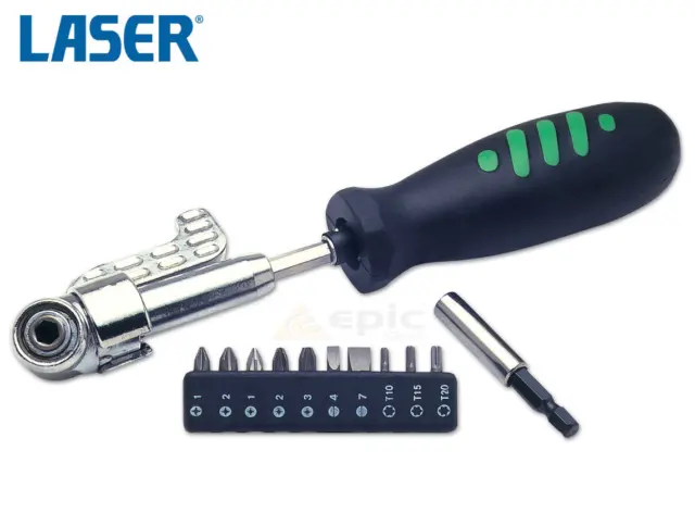 Laser Angled 1/4" Screwdriver Bit Handle Holder + Ph/Pz/Slot/Torx Bits 2517