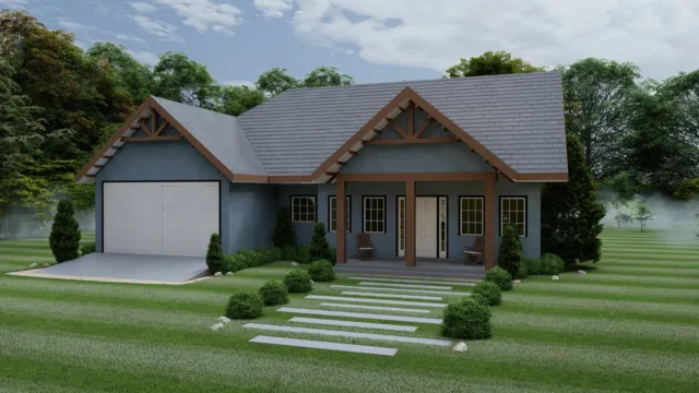 Custom House Home Cabin Plans 3 Bedroom 2 Bathroom with Garage & Free CAD File